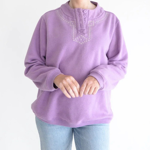 Vintage Blair Lavender Embroidered Collar Butt4 Button Pullover  Sweater Large - Picture 2 of 12